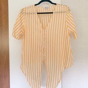 Madewell Yellow Striped Tie Front Button Top